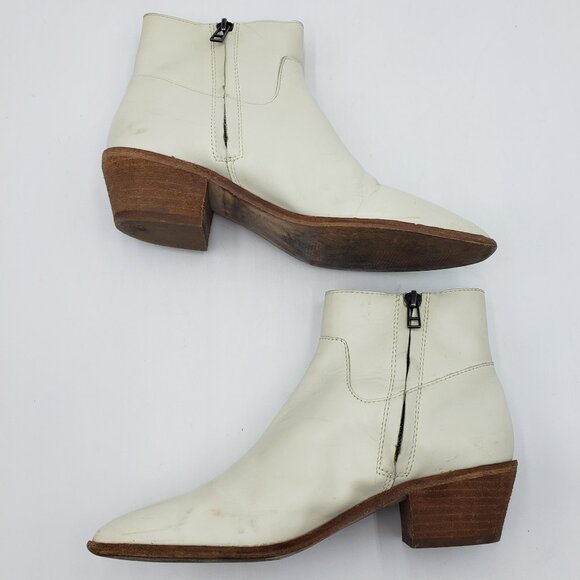 Madewell Charley Leather Boots 7 Womens Block Heel Ankle Booties Cream - Picture 5 of 9